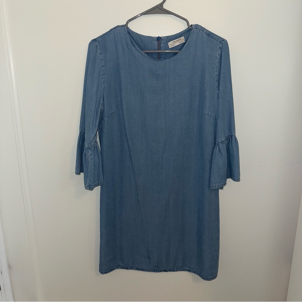 Zara Long Sleeve Blue Denim Dress